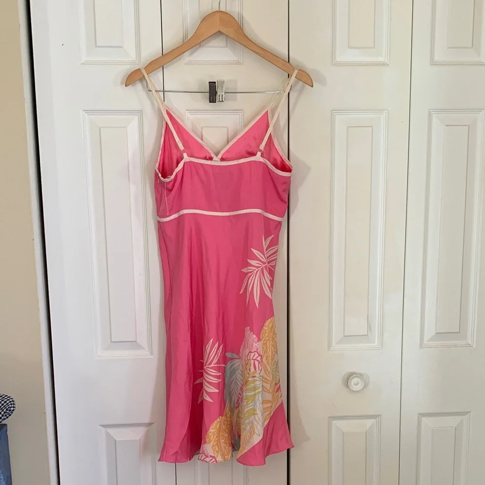 Tori Richard Pink 100 silk spaghetti strap dress with Cream Accents - Picture 10 of 17